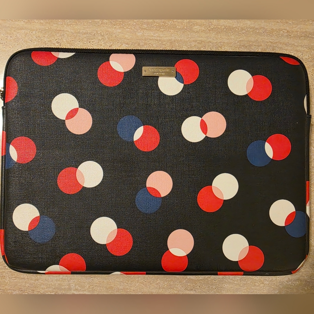 Kate Spade Black & Multicolor Polka Dot Zippered Laptop Sleeve/Case EUC